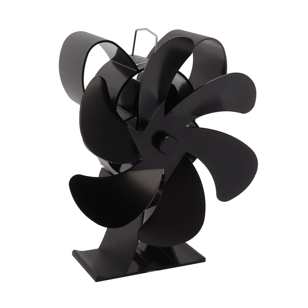 Stove fan circulating warm air from a fireplace into the living room
