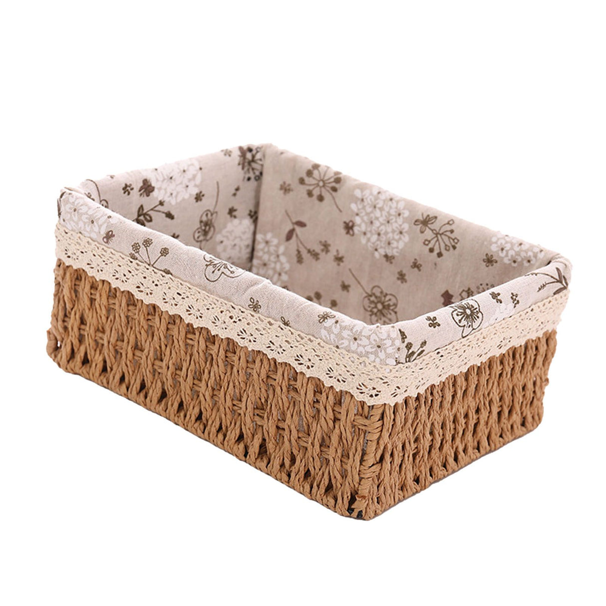 Woven desktop storage basket in khaki