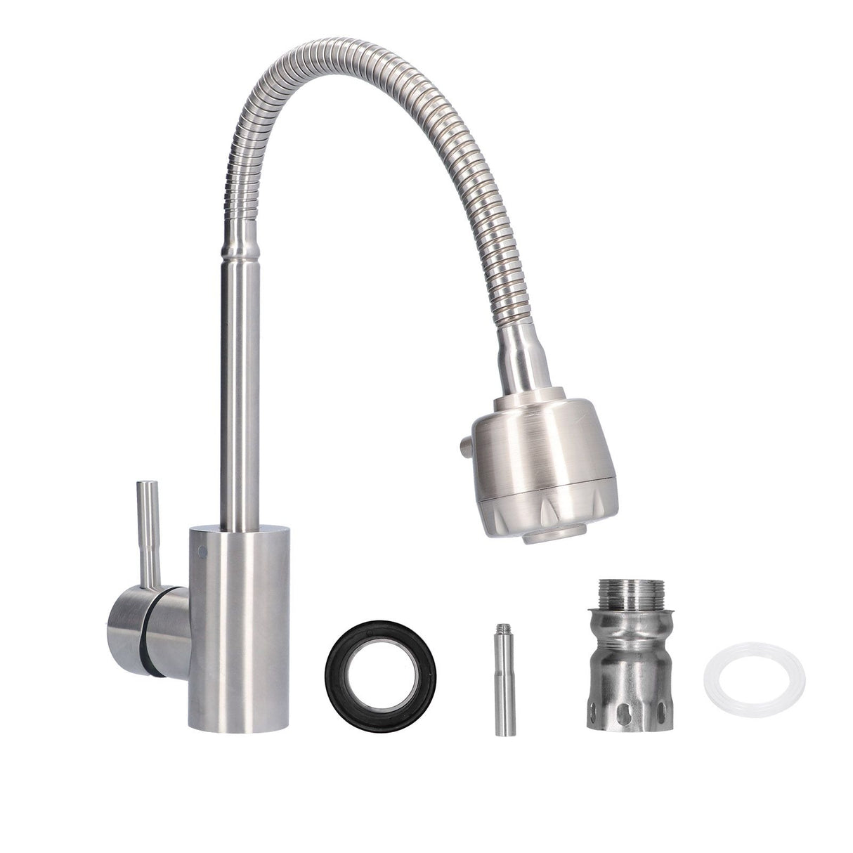 Stainless steel mixer tap with two water outlet modes for basin or sink