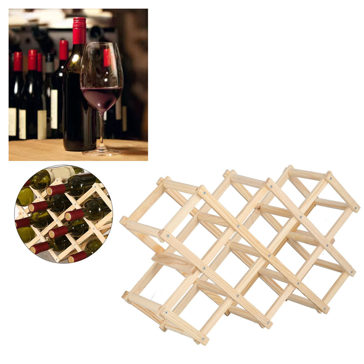 Foldable Wine Rack 10 Bottle Pine Wood Natural view 12