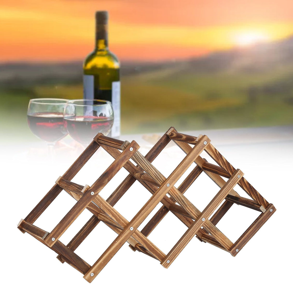 Foldable Wine Rack 6 Bottle Pine Wood Roast Brown view 11