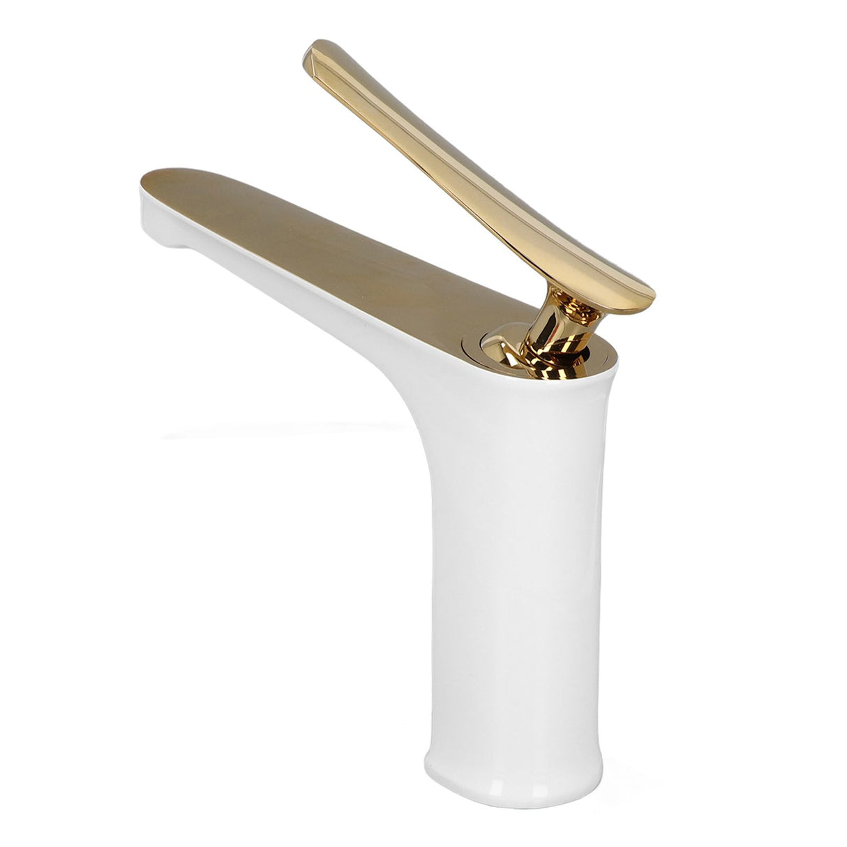 Front view of the long spout basin mixer tap on a white background