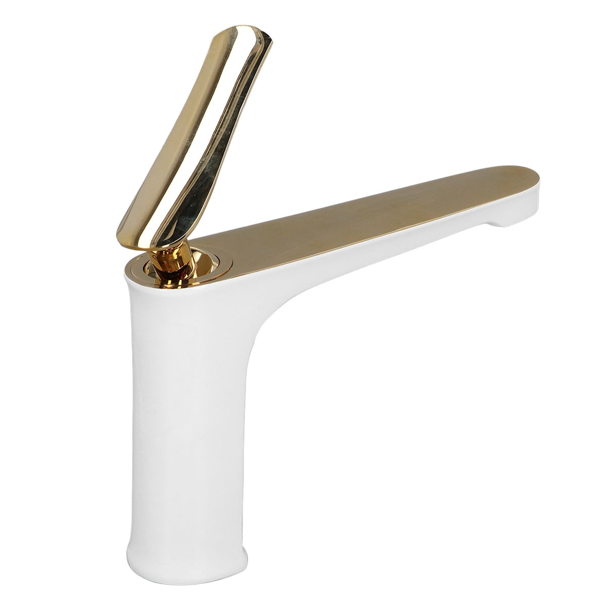 Basin mixer tap in use with a smooth stream of water