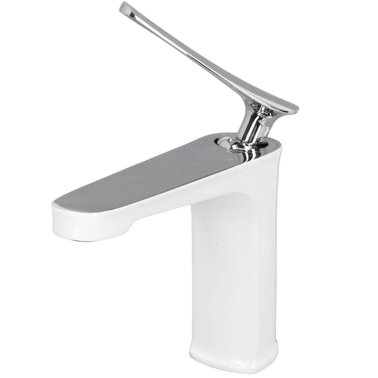 Side profile of single handle basin mixer tap showing spout reach