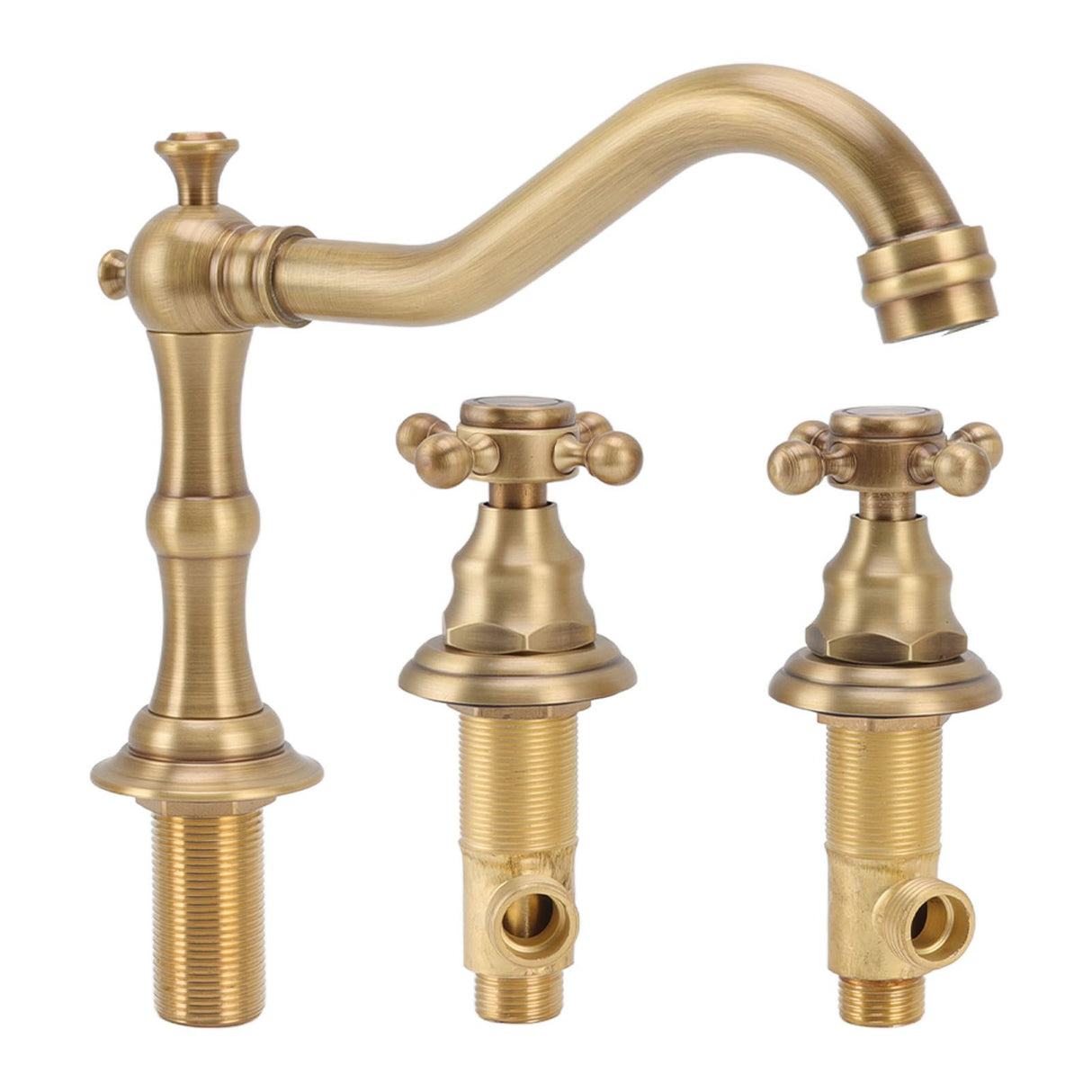 Rear view of the three hole copper basin tap set