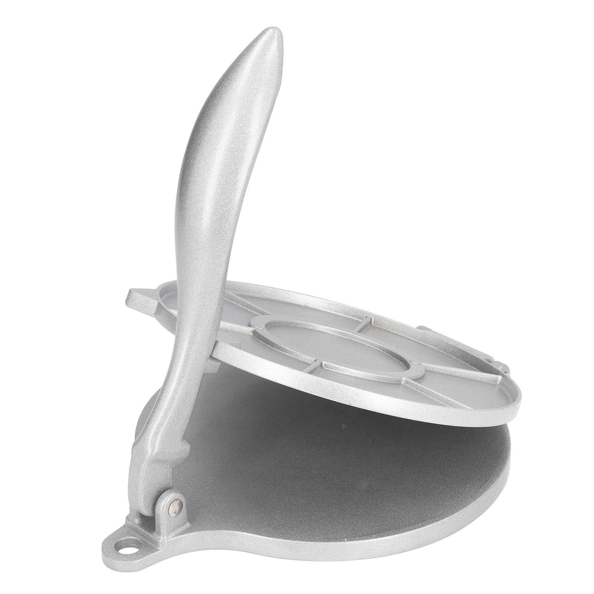 Side profile of the silver aluminium tortilla press