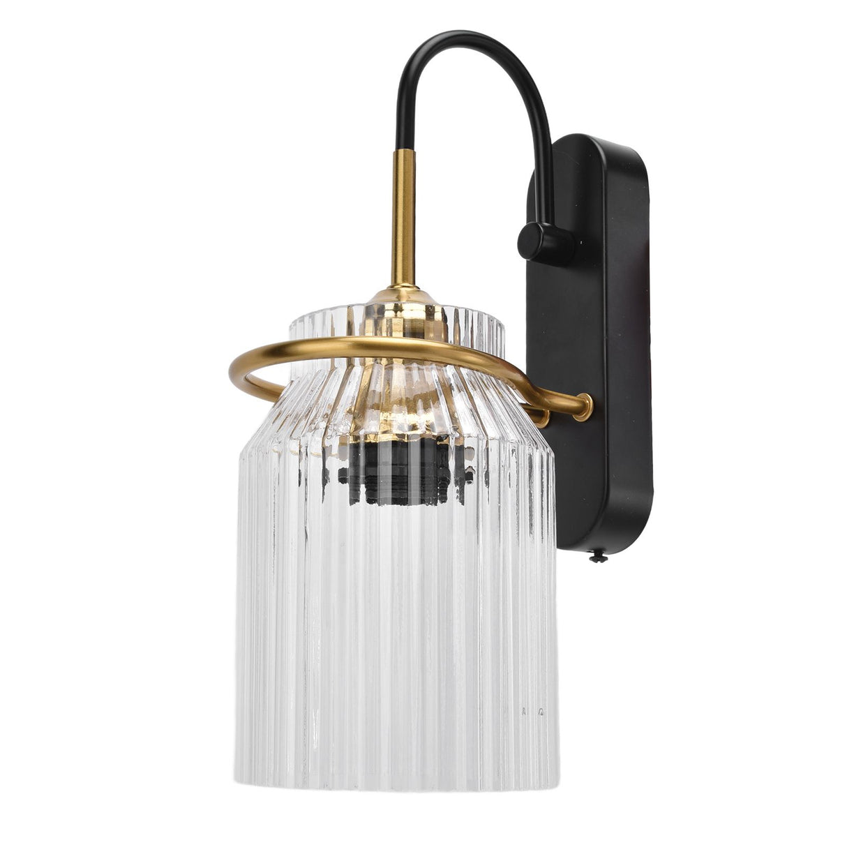 Retro glass wall sconce light with wrought iron base