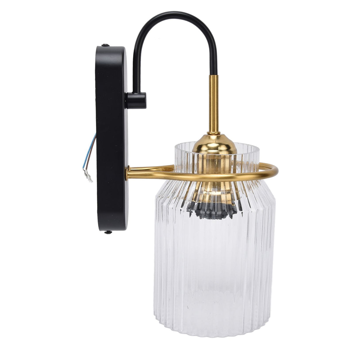 Retro glass wall sconce light with wrought iron base