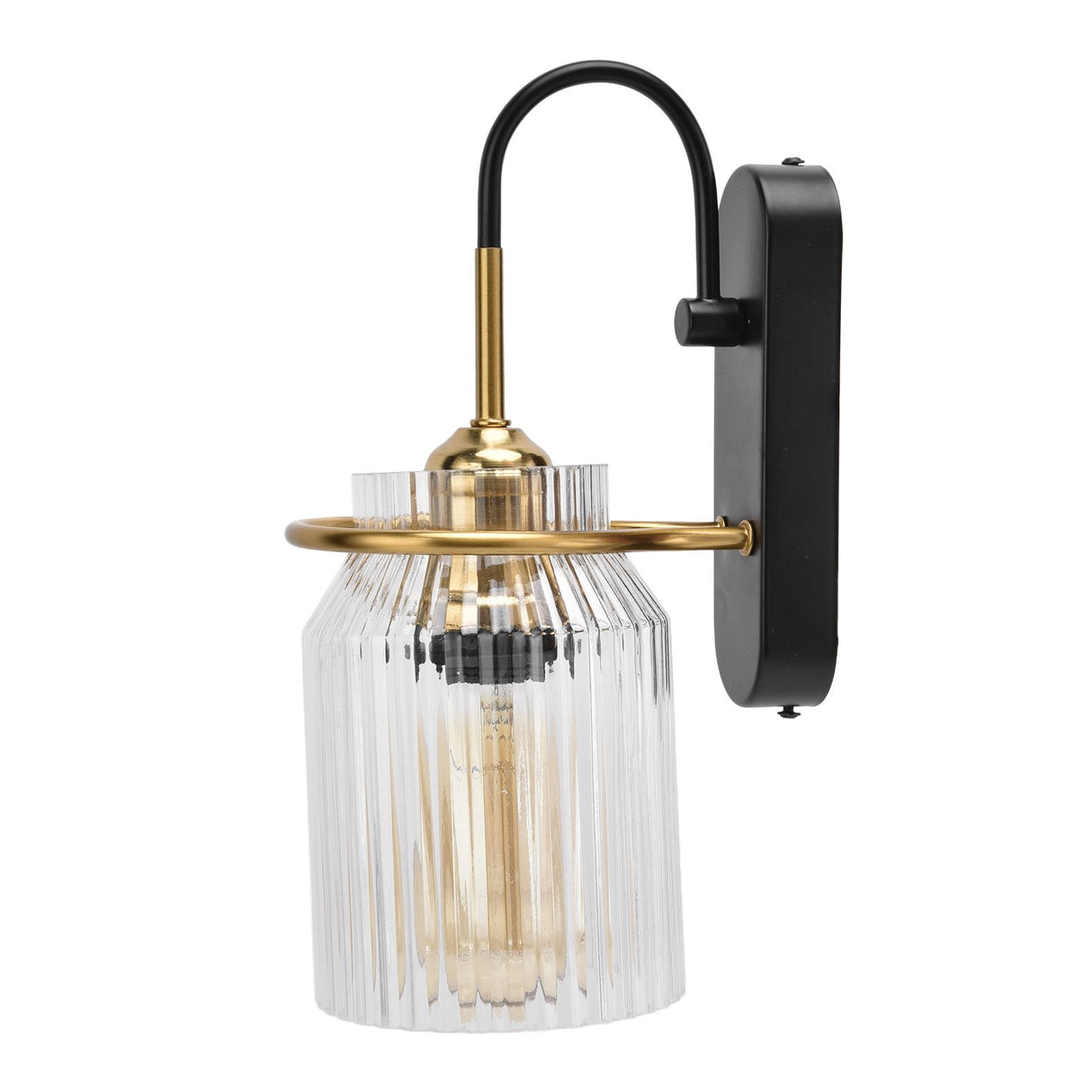 Retro glass wall sconce light with wrought iron base