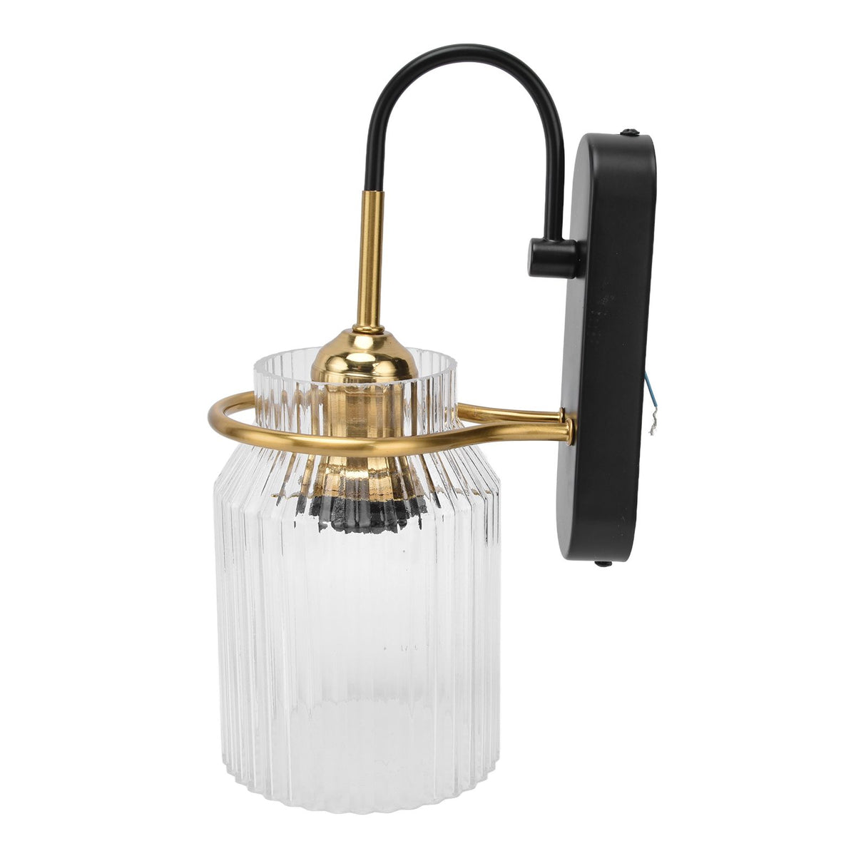 Retro glass wall sconce light with wrought iron base