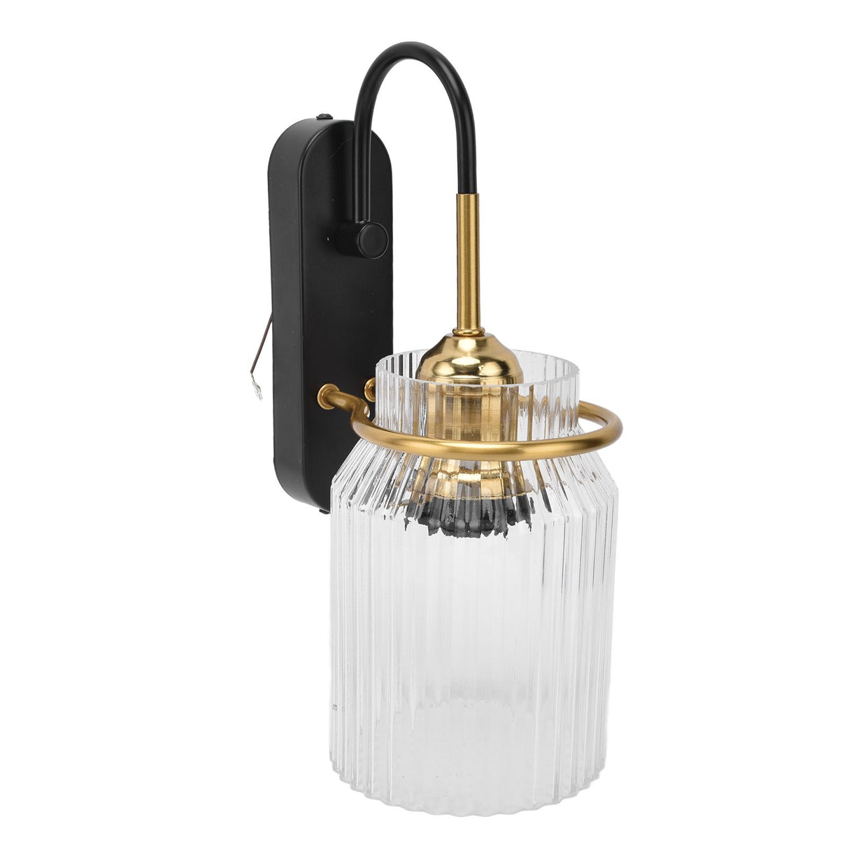 Retro glass wall sconce light with wrought iron base