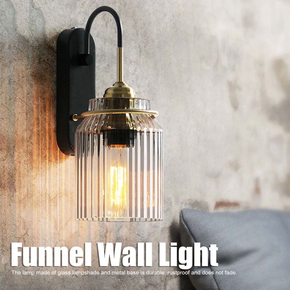 Retro glass wall sconce light with wrought iron base