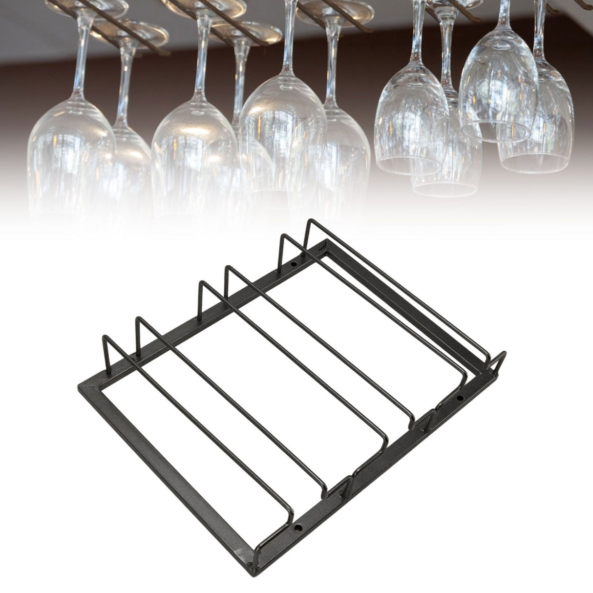 Black metal under cabinet wine glass rack