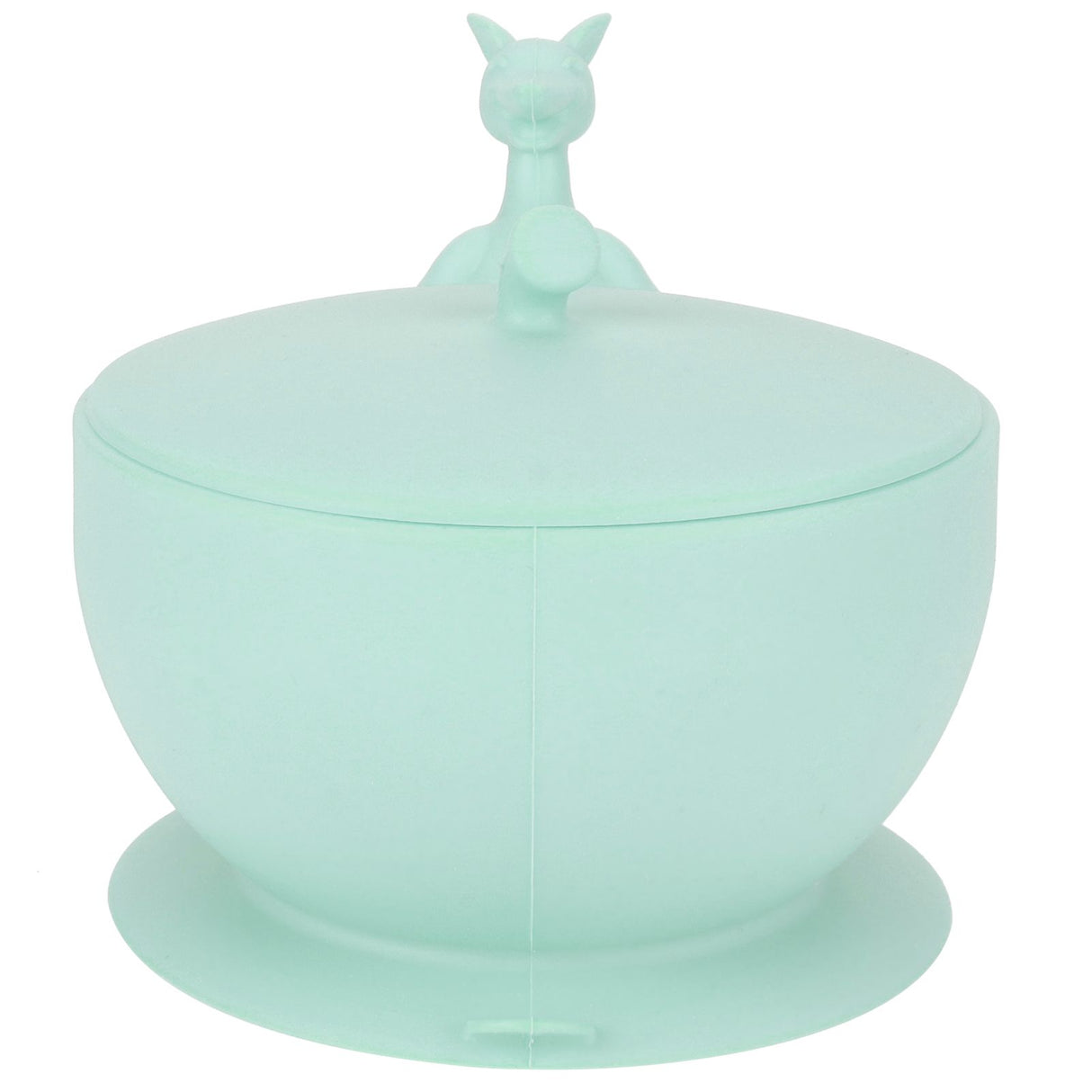 Silicone baby feeding bowl and spoon set with suction base in light green