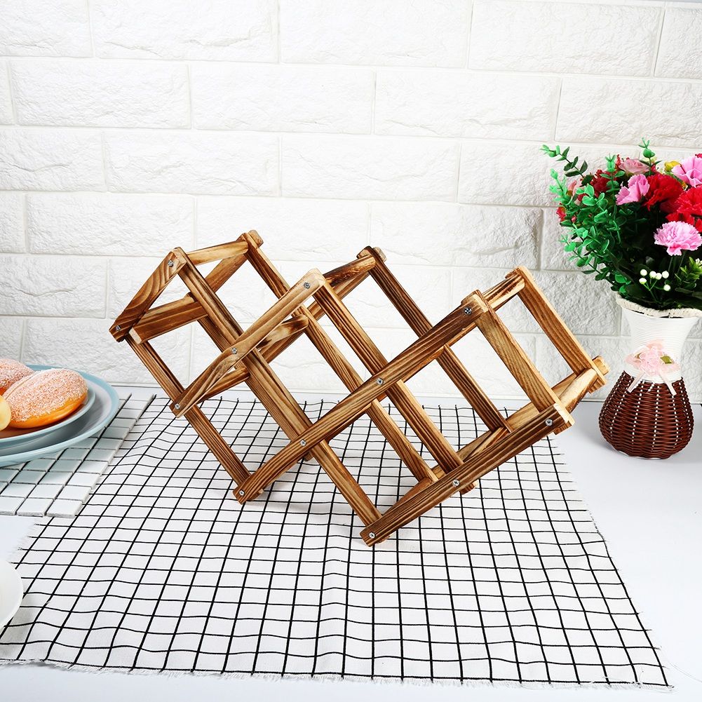 Foldable timber wine rack 6 bottle