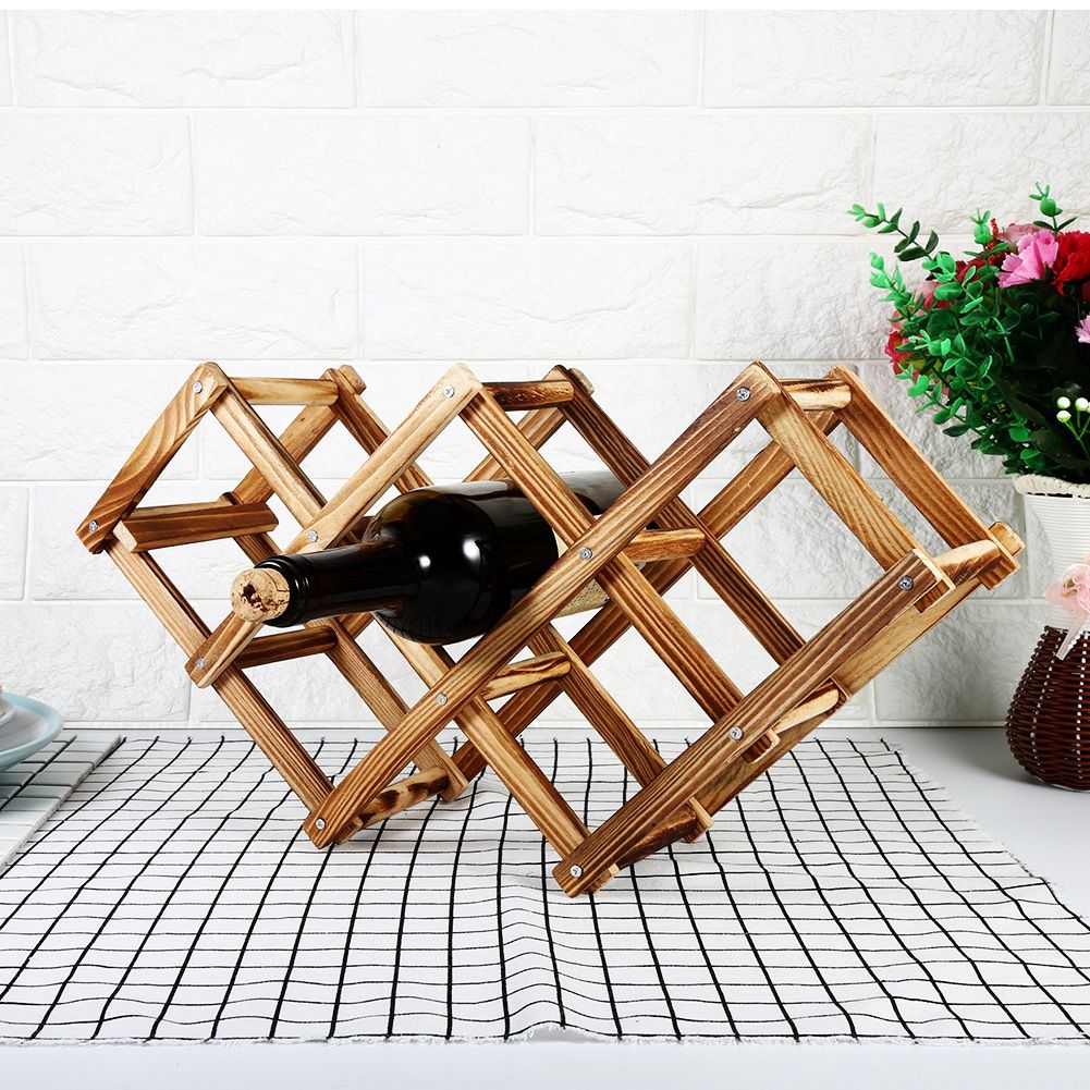 Foldable timber wine rack 6 bottle