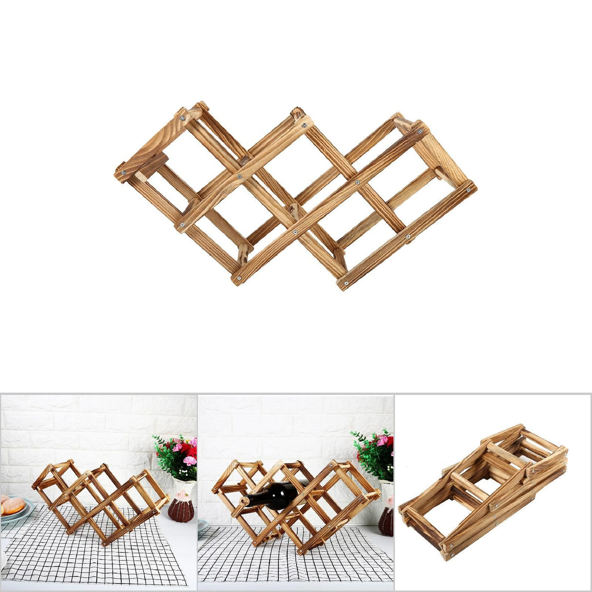Foldable timber wine rack 6 bottle