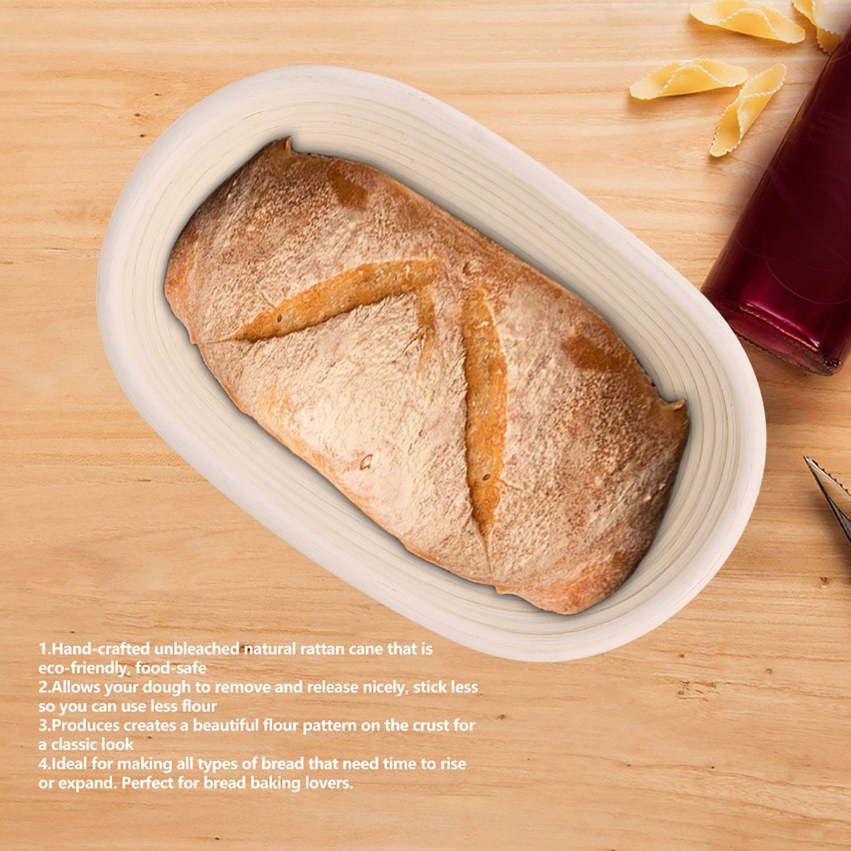 Artisan loaf with spiral flour pattern from banneton