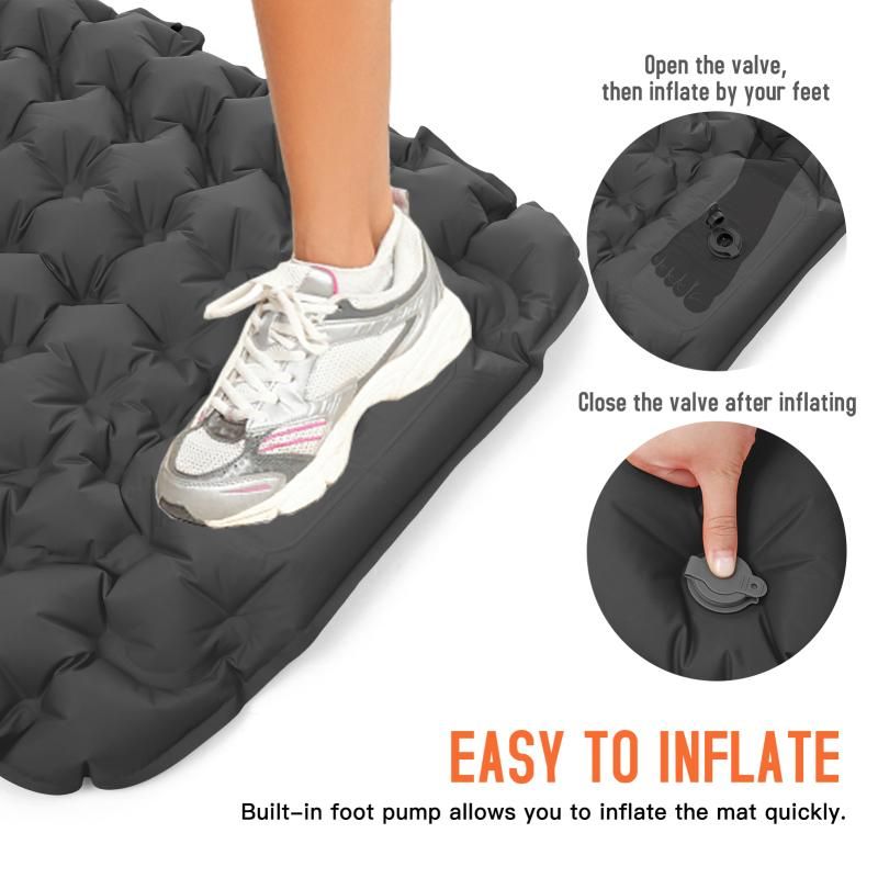 Bugaboo Sleeping Pad, Ultralight Inflatable with Built In Pump and Pillow, Black