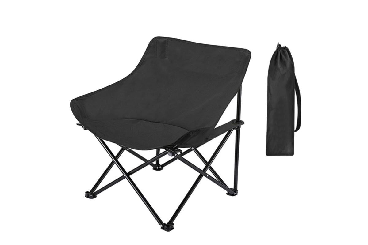 Black compact folding camp chair with double layer Oxford fabric and square base