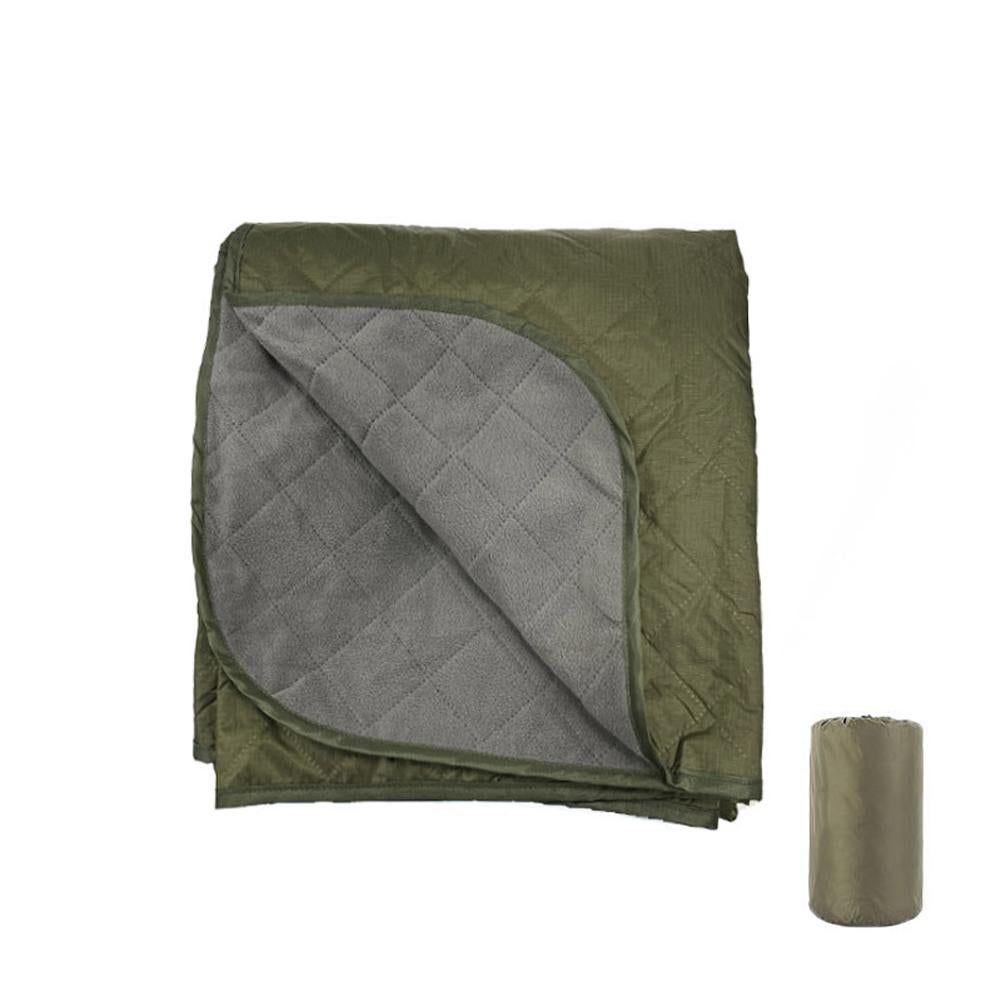 Windermere fleece picnic blanket in army green spread out on grass with a soft fleece top and water resistant polyester backing