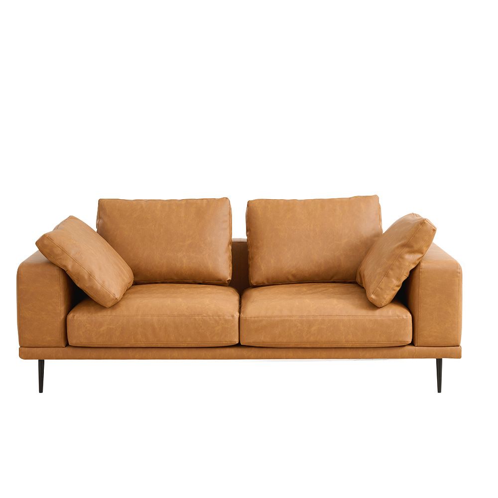 Cambrils Brown faux leather sofa in a modern living room