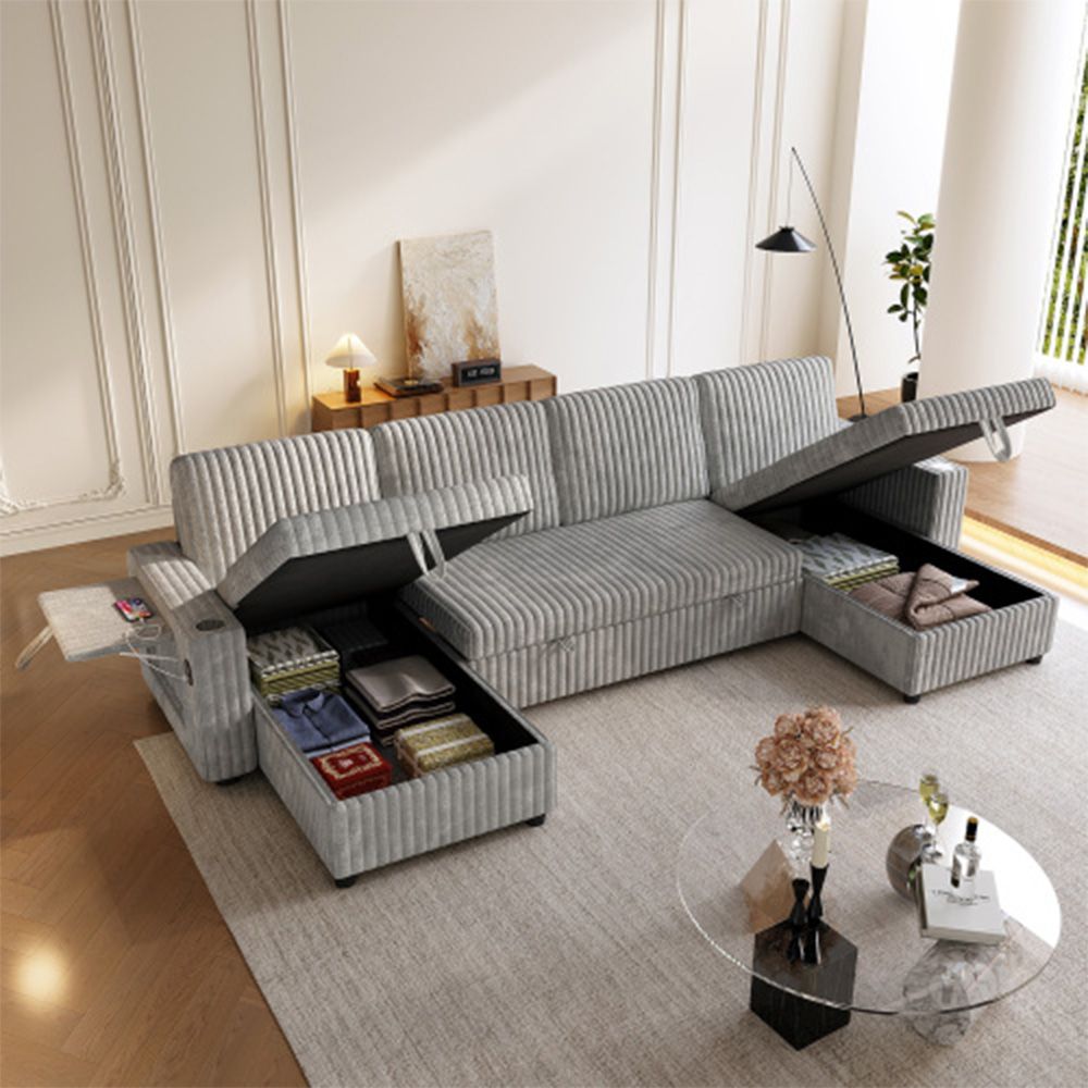 Lloret Grey corduroy sectional sofa in a modern living room