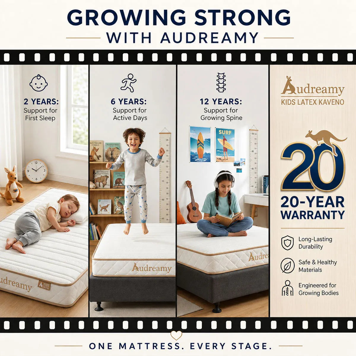 Kids natural latex pocket spring mattress, firm, 15cm king single