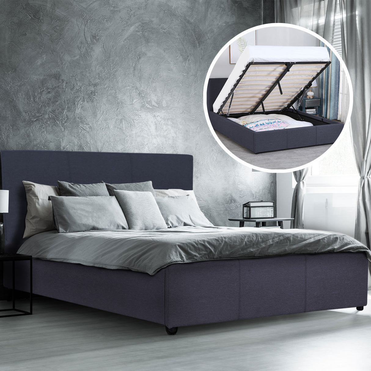 Nemi Double Gas Lift Bed Frame, Charcoal