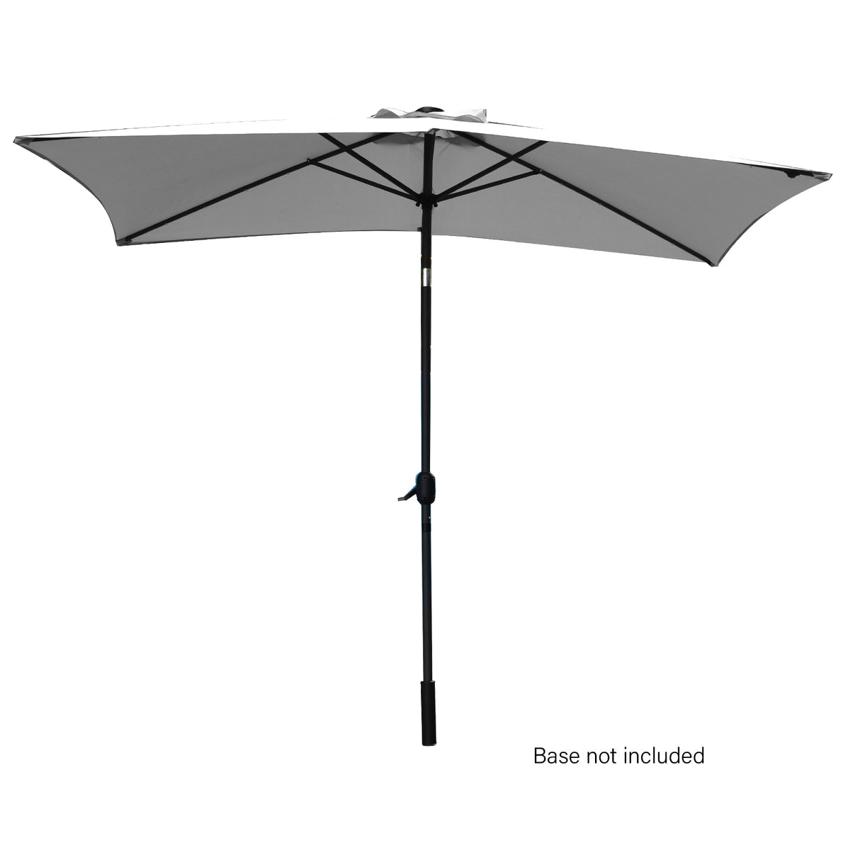 Grey 3 m outdoor umbrella with dark grey steel pole open in a garden