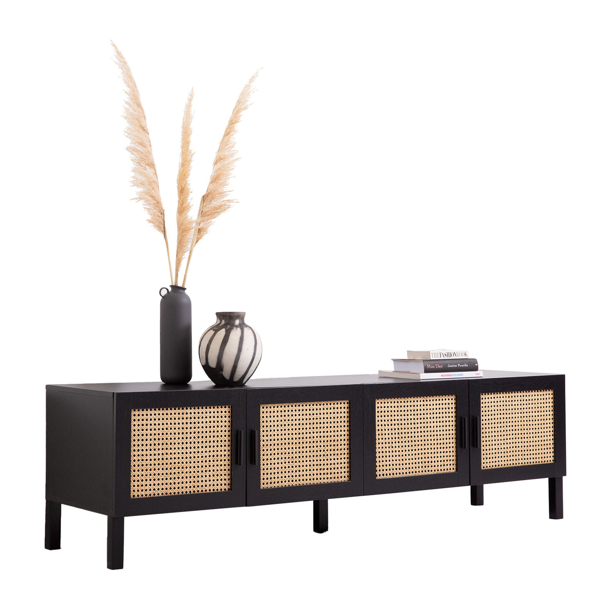 Port Arthur black rattan entertainment unit side profile