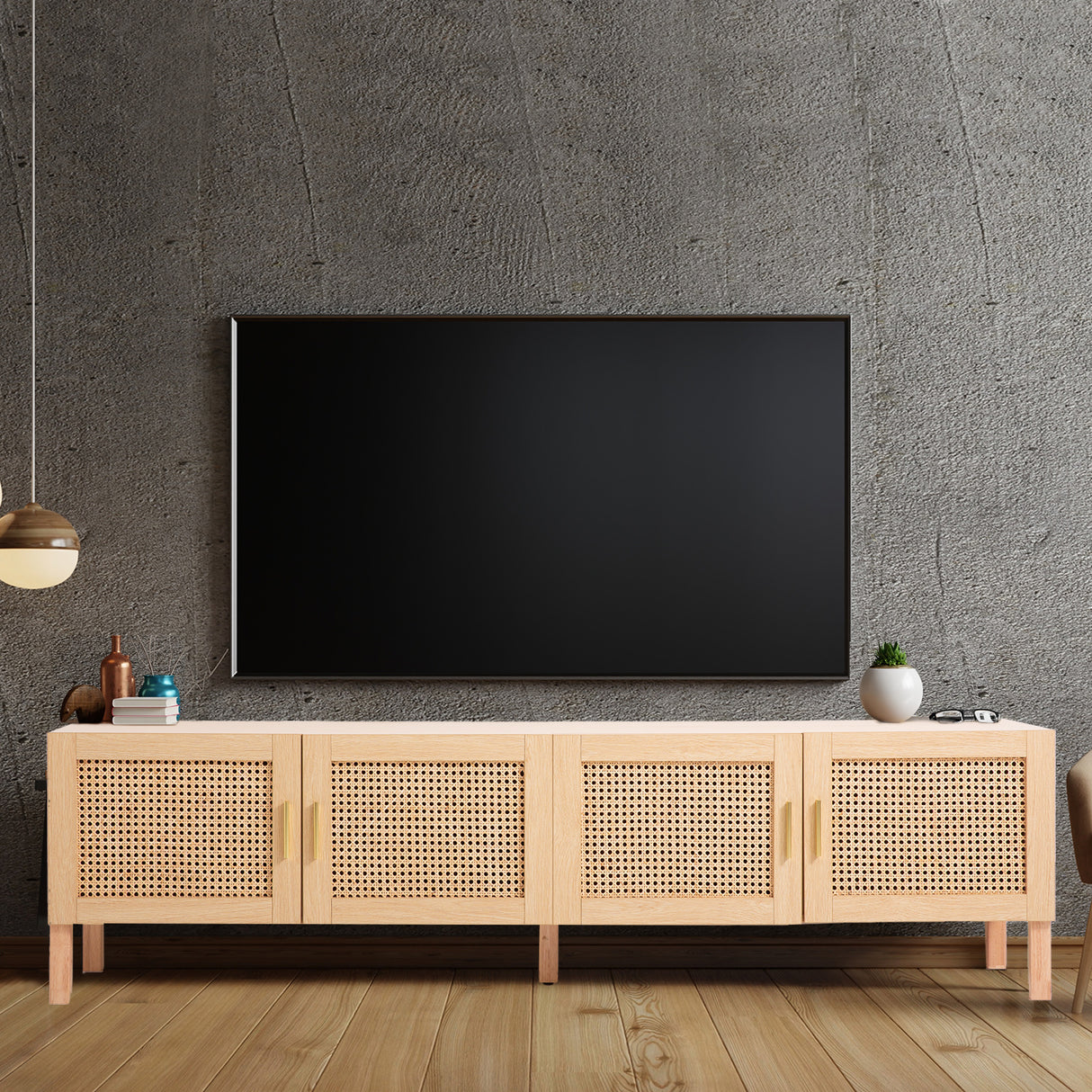 Rowella 175cm Entertainment Unit, Oak Rattan