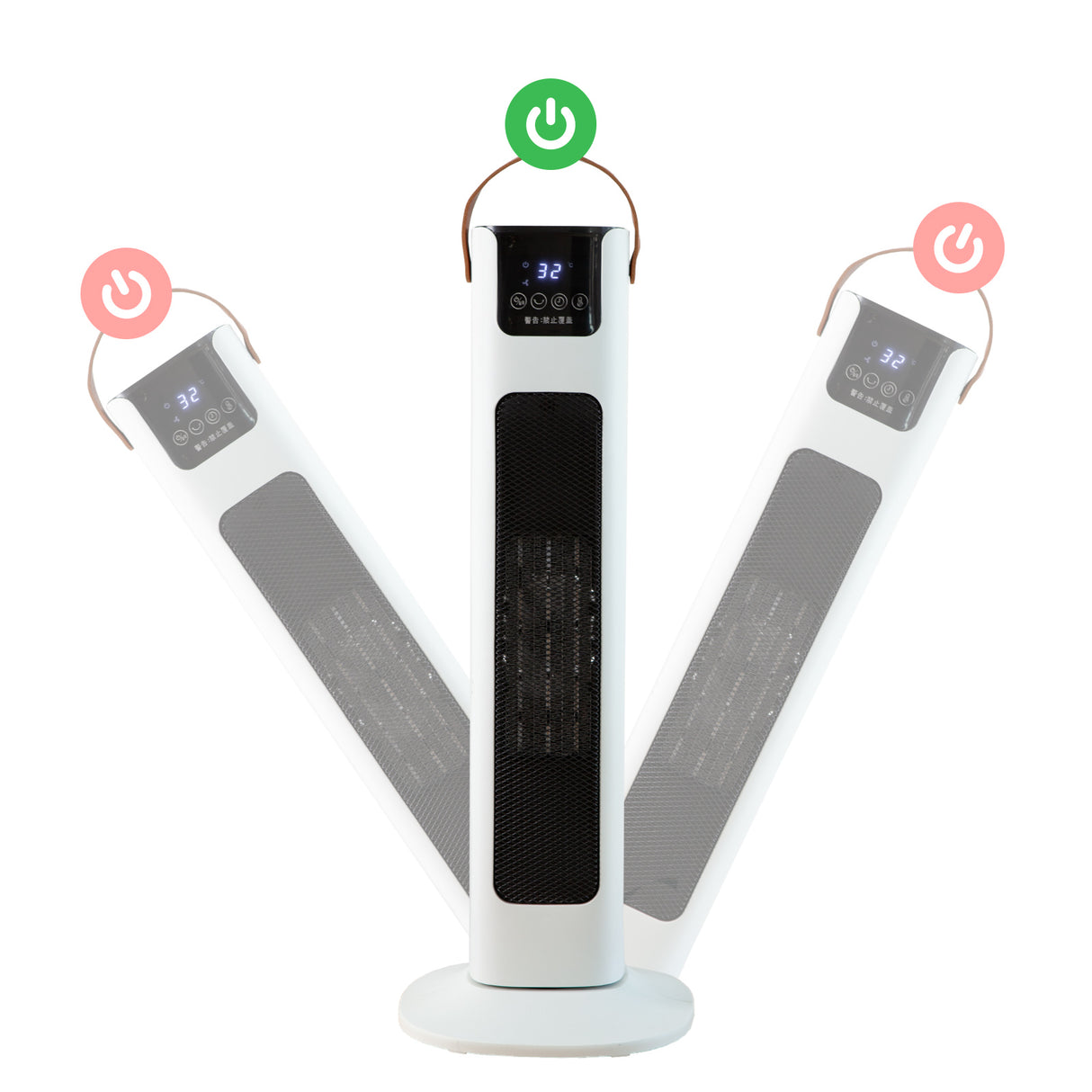 White tower heater beside a desk for winter heating