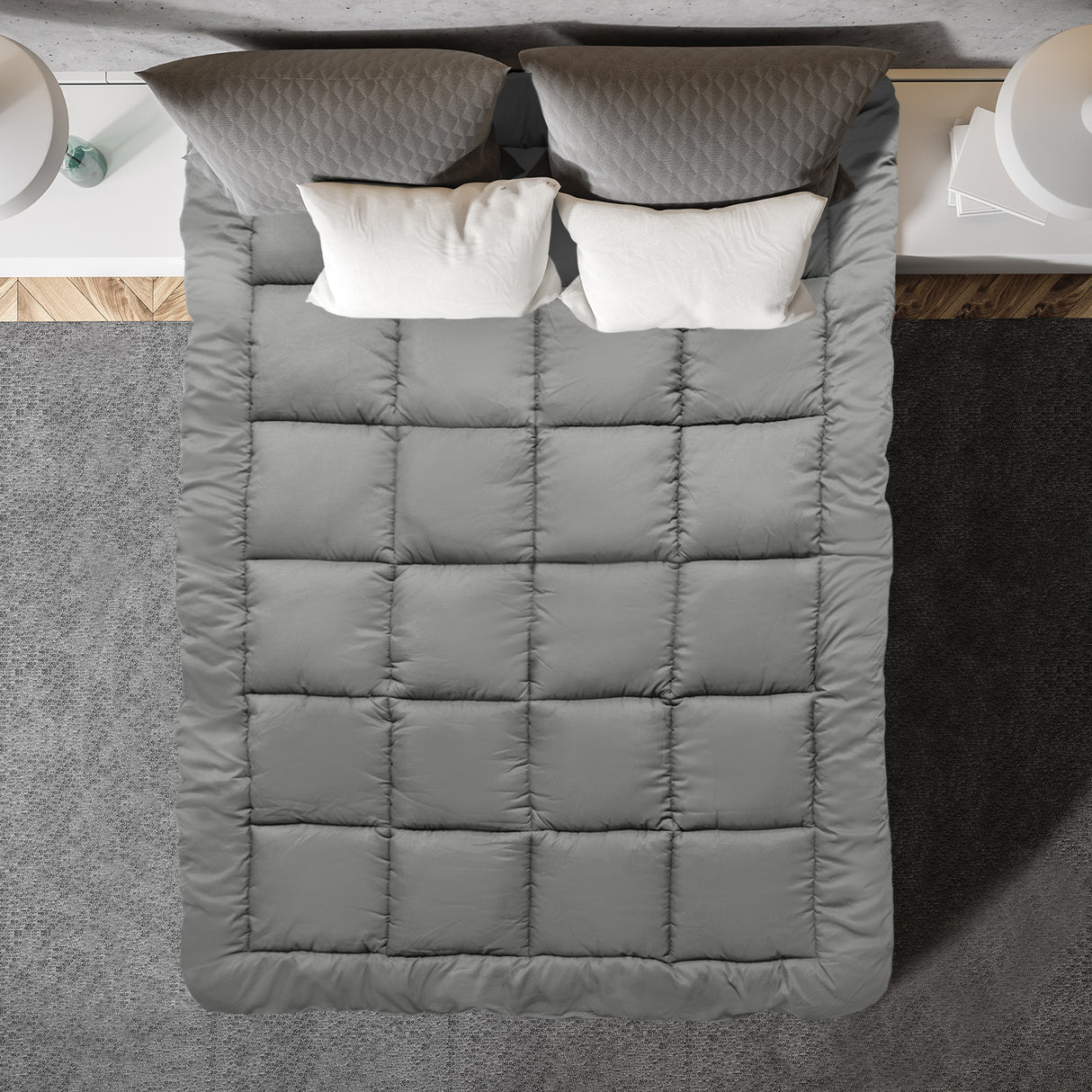 Royal Comfort 800GSM Charcoal Bamboo Blend Mattress Topper — Single, 45cm Skirt — Allure Home Collections