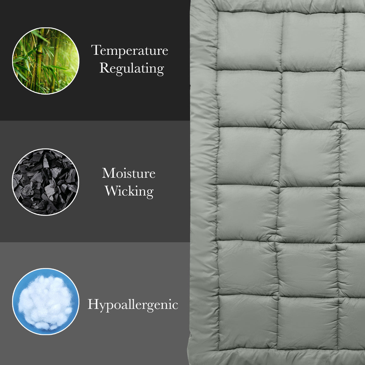 Royal Comfort 800GSM Charcoal Bamboo Blend Mattress Topper — Single, 45cm Skirt — Allure Home Collections
