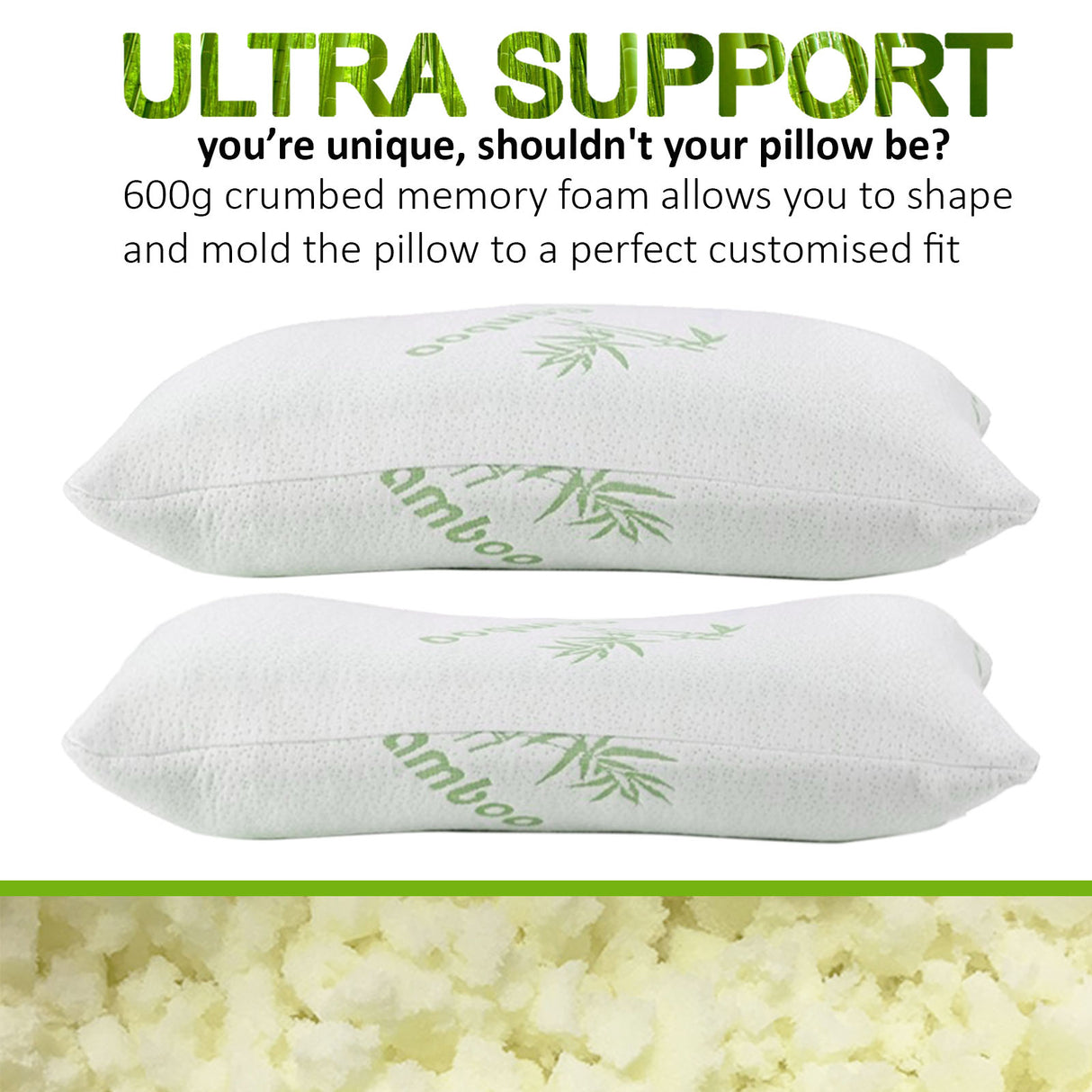 Royal Comfort Luxury Bamboo Memory Foam Pillow Twin Pack — Hypoallergenic — Allure Home Collections
