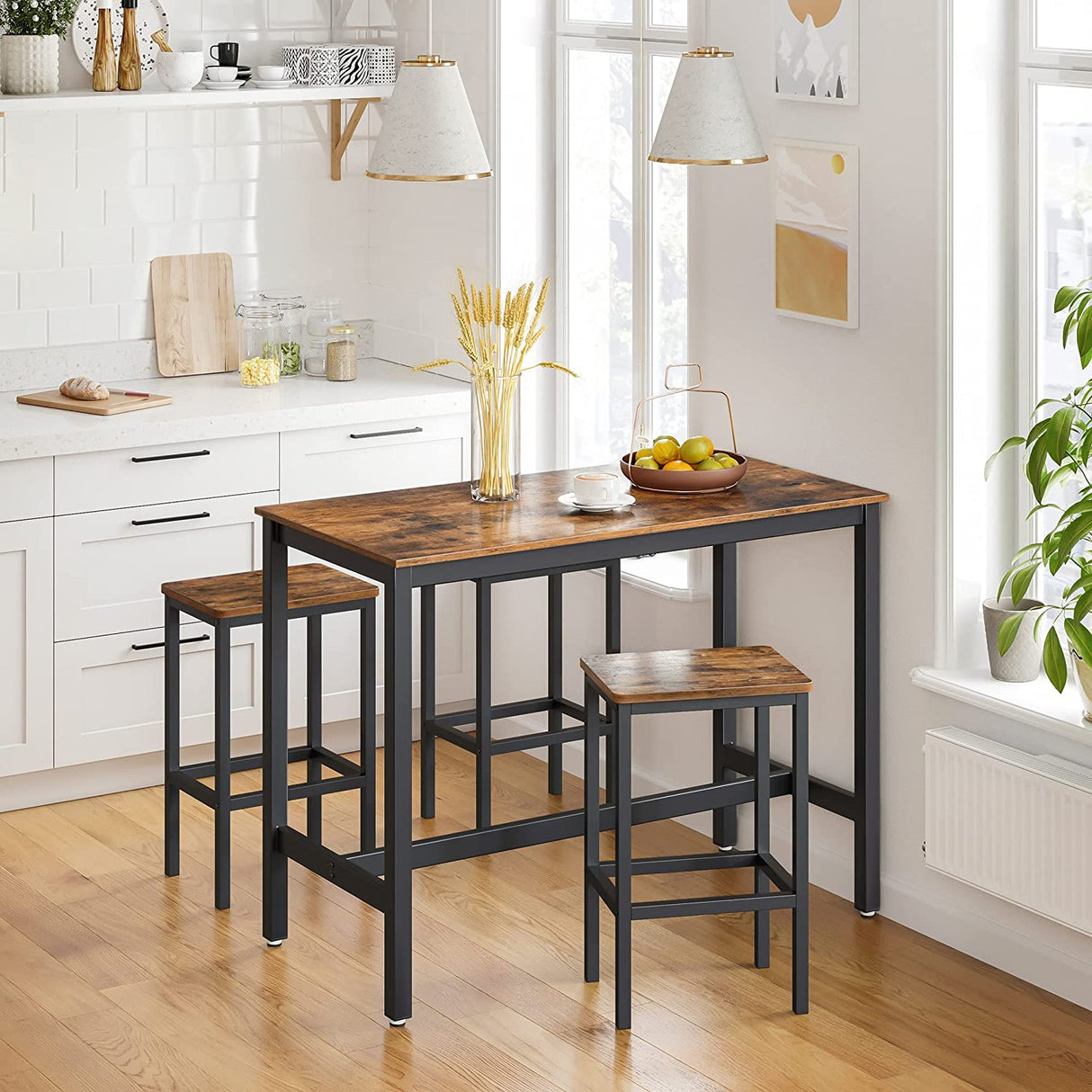 Rustic Brown Bar Set Stools - Set of 2