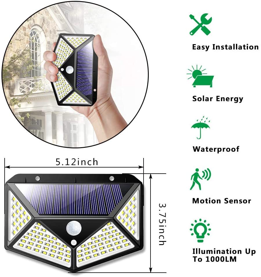 Ruffano Solar Security Light, Motion Sensor, 100 LED, 2 Pack