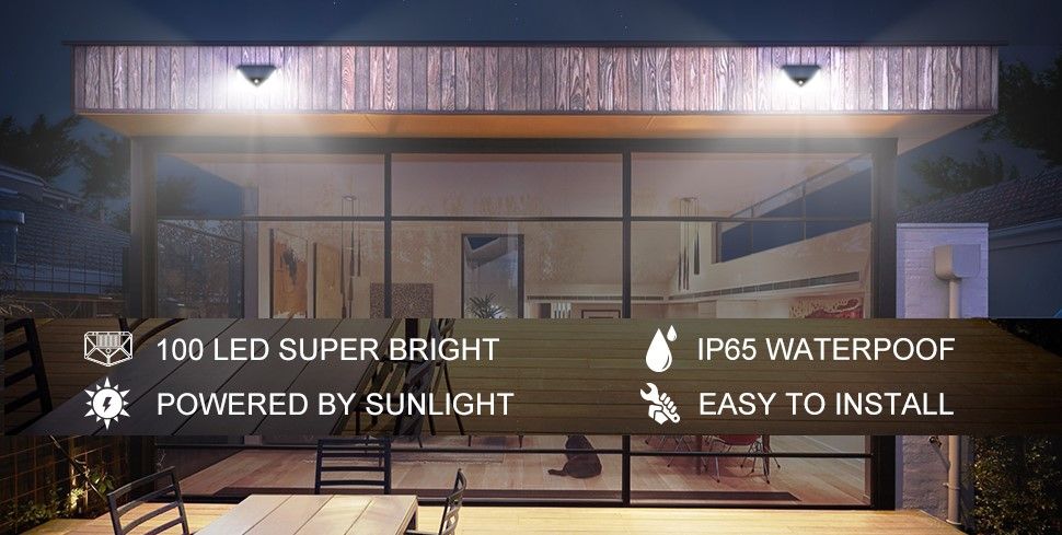 Ruffano Solar Security Light, Motion Sensor, 100 LED, 2 Pack