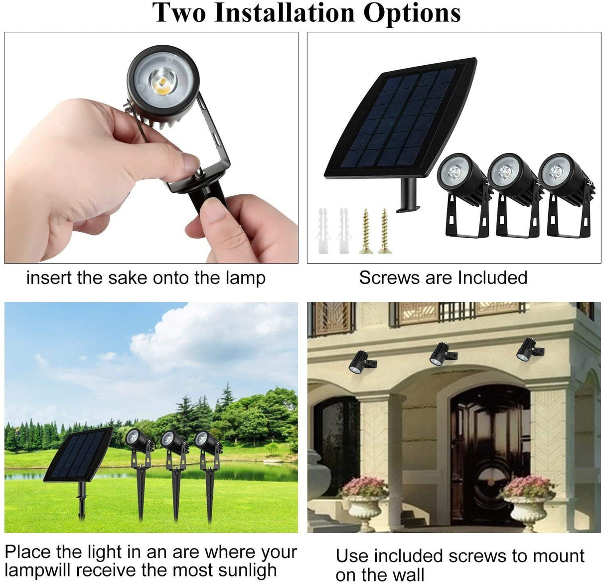 Solar LED Garden Spotlights Outdoor Waterproof Warm White 3 Pack — Allure Home Collections