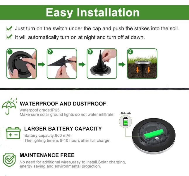 Solar pathway light with warm white 8 LED glow in a garden