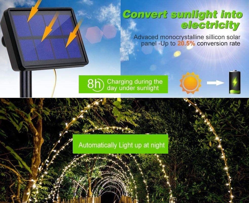 20m 200 LED Solar Powered Outdoor String Lights 8 Modes Waterproof — Allure Home Collections