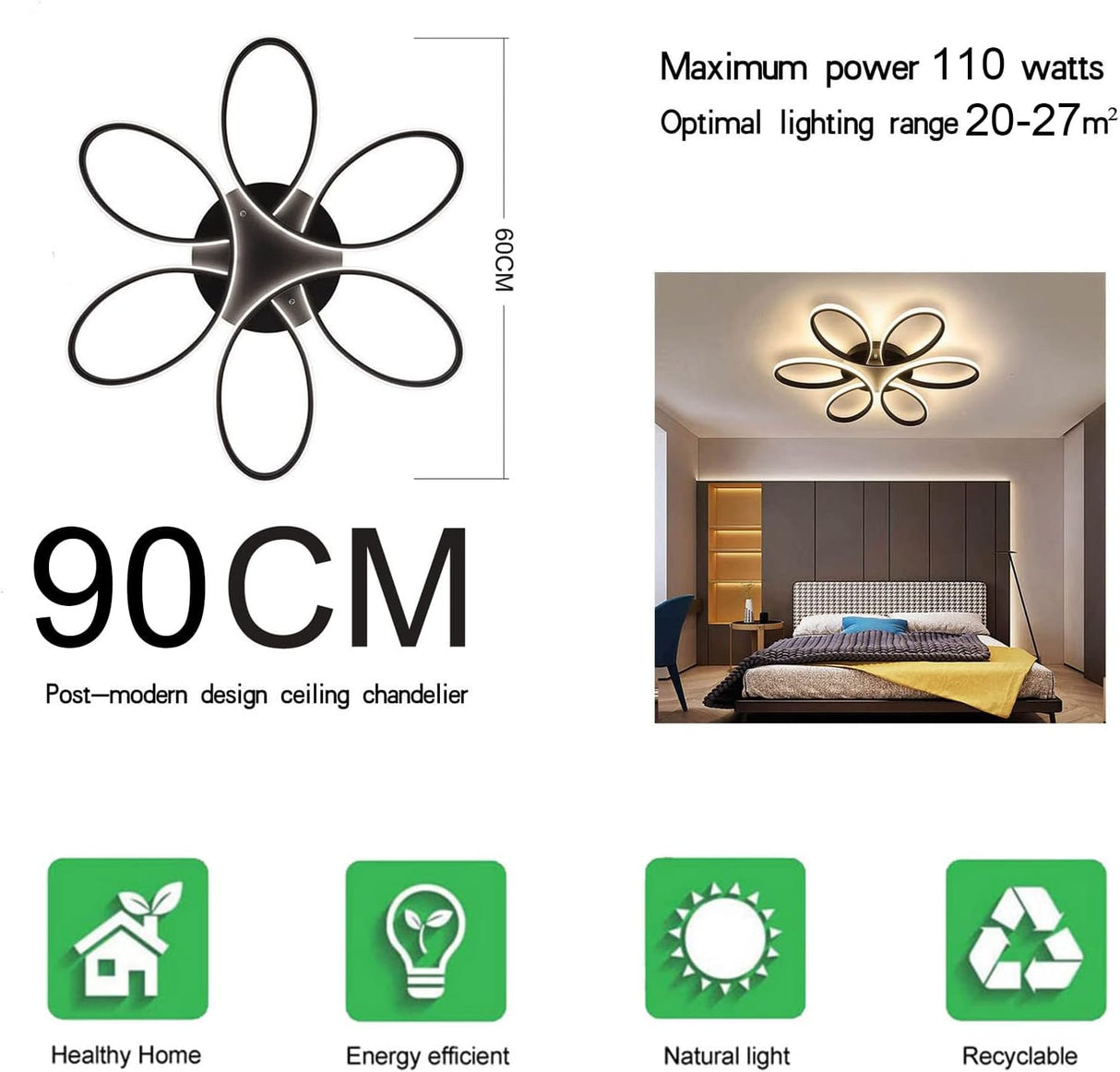 Modern LED Ceiling Light 90cm Dimmable with Remote