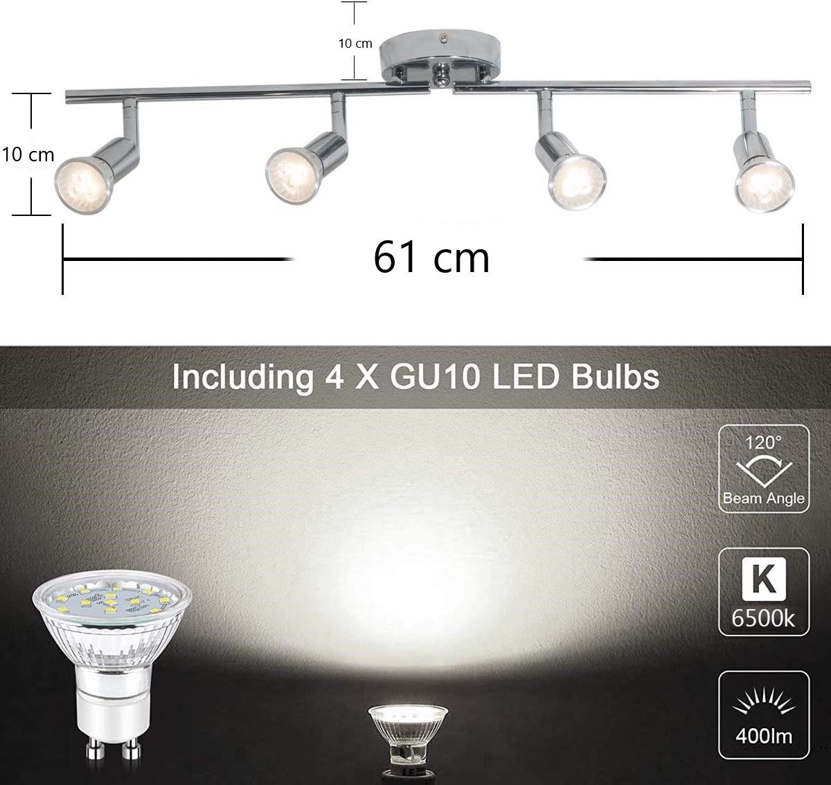 Modern 4 light LED track lighting kit in chrome