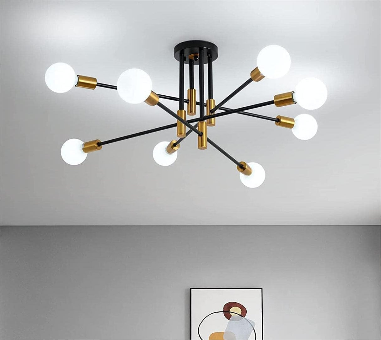 Modern Sputnik Ceiling Light 8 Light Black and Gold