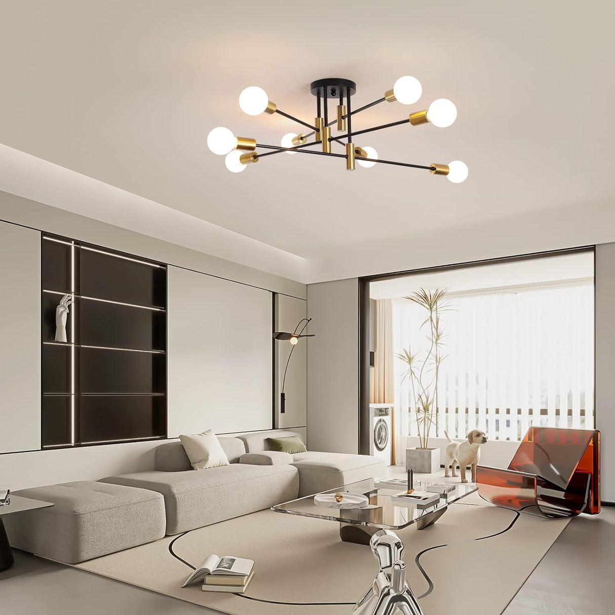 Modern Sputnik Ceiling Light 8 Light Black and Gold