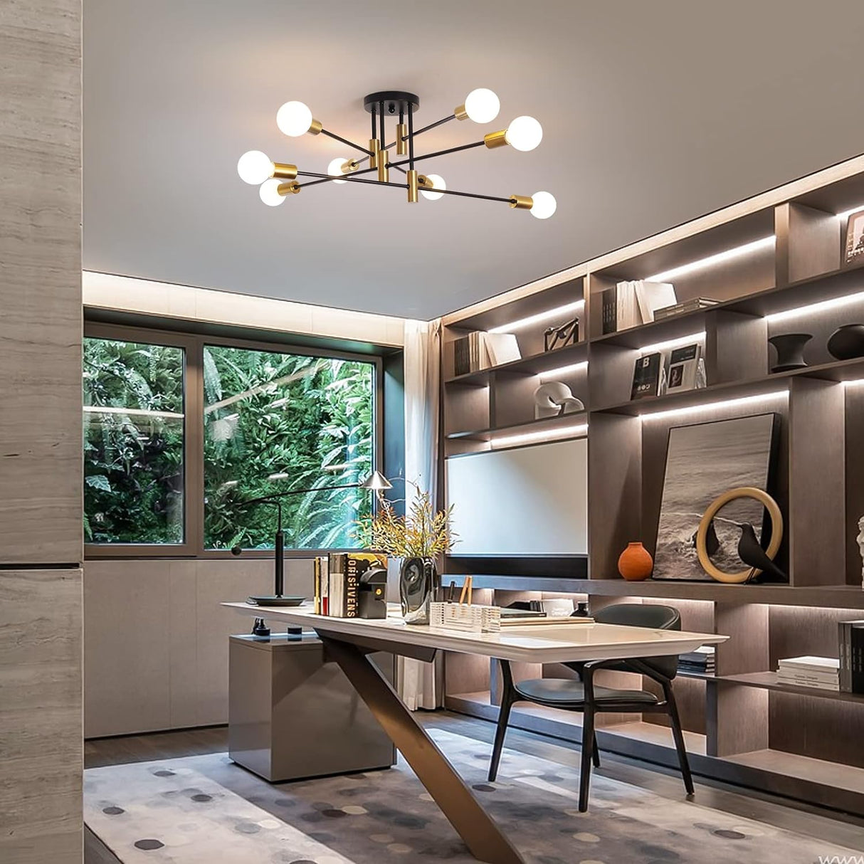 Modern Sputnik Ceiling Light 8 Light Black and Gold