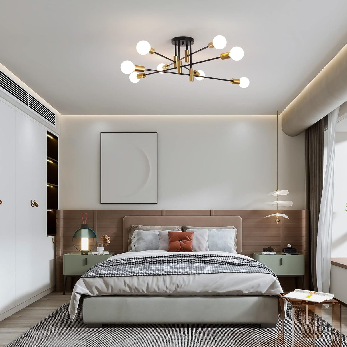 Modern Sputnik Ceiling Light 8 Light Black and Gold