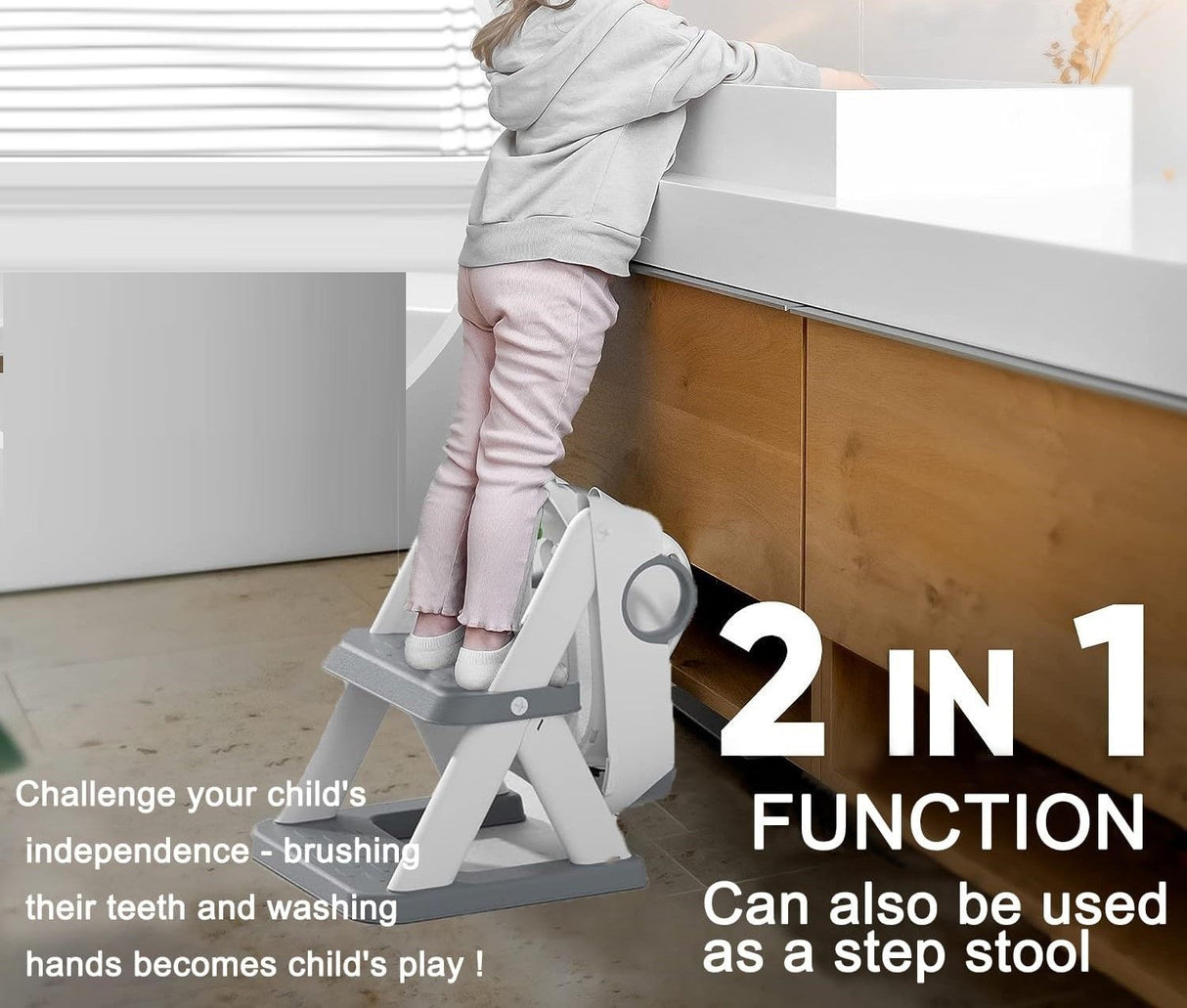 Grey toddler potty training toilet seat with ladder and step stool