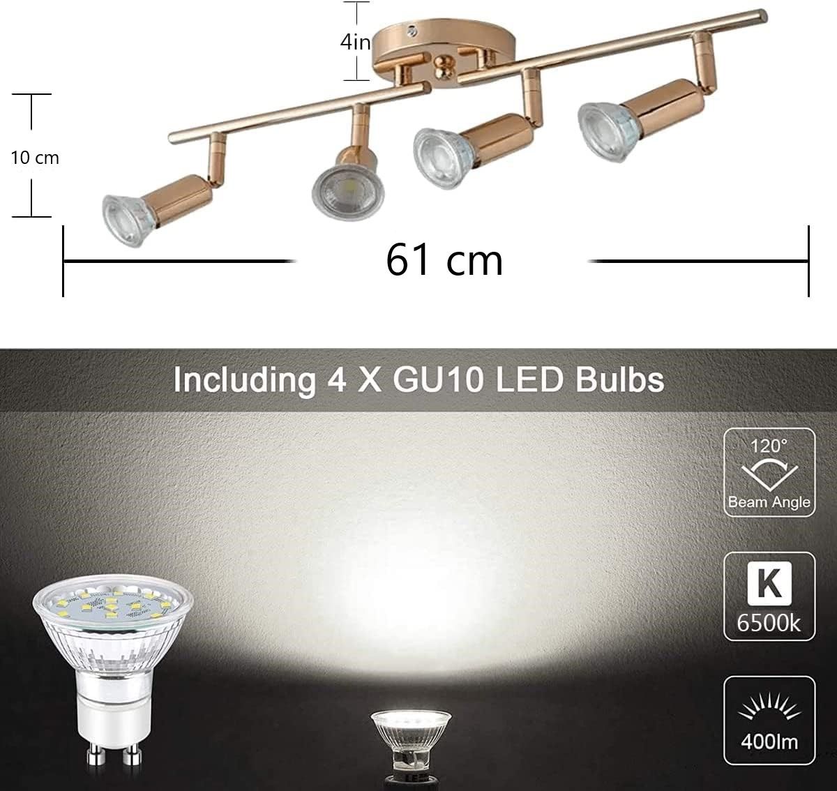 Modern LED Track Lighting Kit 4 Light Gold